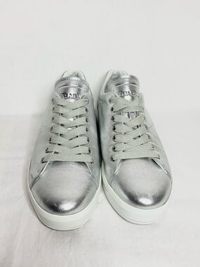 Prada Silver Leather Sneakers